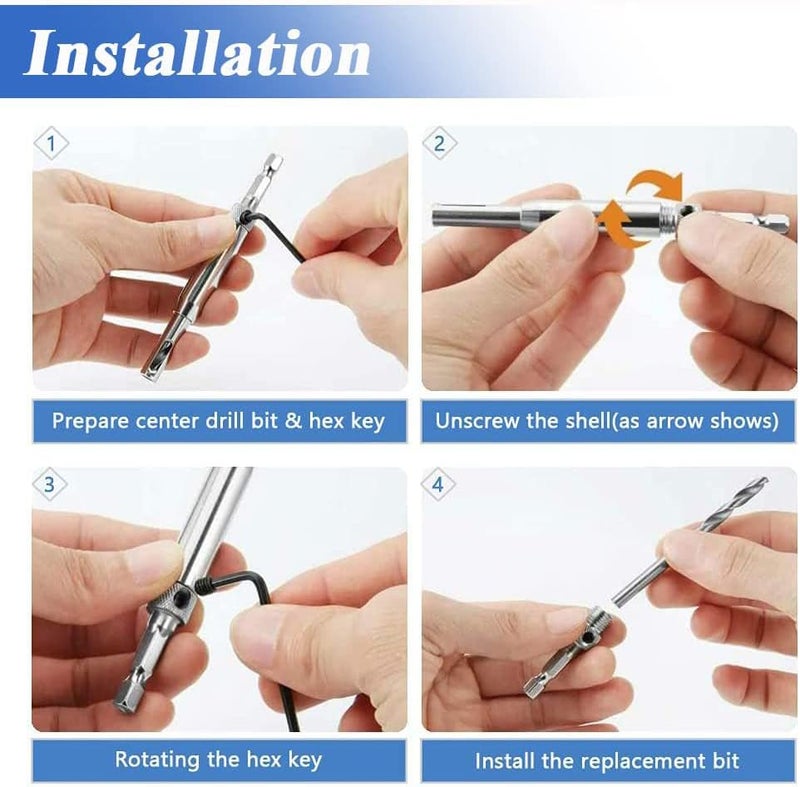 كيلا مجموعة لقم ثقب مفصلات ذاتية التمركز للأبواب والنوافذ والخزائن، أداة حفر لثقب المفصلات المركزية - 2 مم، 2.8 مم، 3.5 مم، 4.5 مم، 4 قطع - Image 3